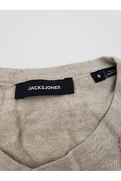 JACK & JONES Béžový bavlněný pánský pulovr s výstřihem do V basic Vel. S | JACK & JONES | obrázek 3