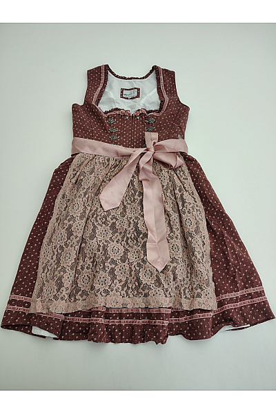 MARJO Hnědé bavlněné dirndl šaty s krajkou a páskem Velikost DE 36 | MARJO | obrázek 2