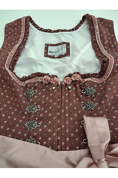 MARJO Hnědé bavlněné dirndl šaty s krajkou a páskem Velikost DE 36 | MARJO | obrázek 9