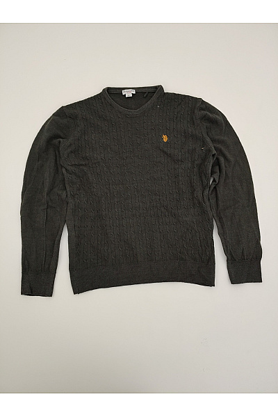 U.S.POLO ASSN. Šedý vlněný merino pulovr s copánkovým vzorem Velikost US XL | U.S.POLO ASSN. | obrázek 2