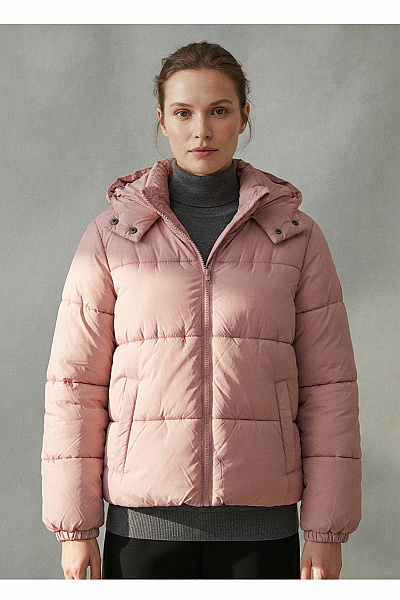 ONLY Růžová Prošívaná Puffer Bunda S Kapucí Velikost XL