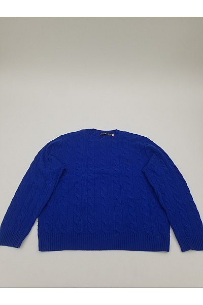 Ralph Lauren Modrý Vlněný Pulovr S Copánkovým Vzorem Vel. US XL
