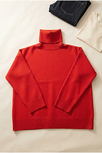 LAWRENCE GREY Červený Kašmírový Rolák Oversized Velikost EU 36