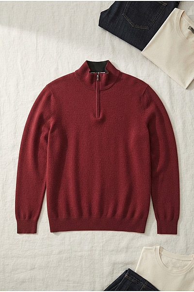 Hugo Boss Červený Bavlněný Pulovr Se Stojáčkem Velikost XL