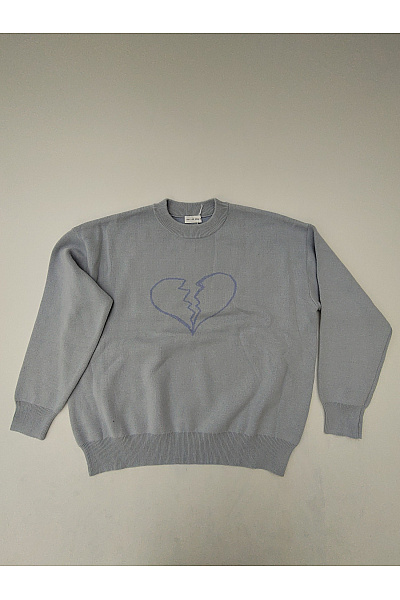 OUTFIT Šedý Bavlněný Pulovr S Motivem Srdce Oversized Velikost EU 38