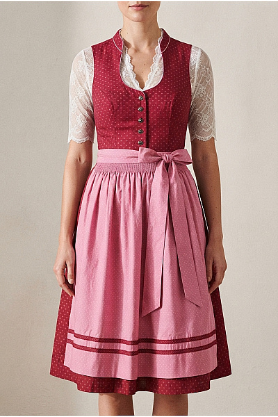 MARJO Červené Bavlněné Dirndl šaty Puntíkované Midi Velikost EU 42