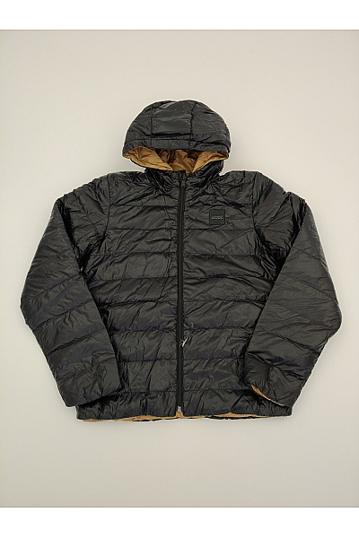 Hugo Boss Černá Prošívaná Puffer Bunda S Kapucí Oboustranná Vel. 12-XS