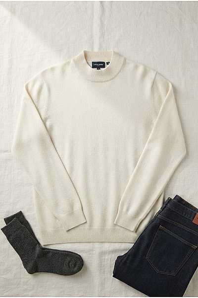 JACK & JONES Bílý Bavlněný Pánský Pulovr Se Stojáčkem Basic Vel. L