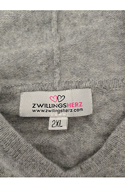 Zwillingsherz Dámský šedý kašmírový pulovr s kapucí Vel. 2XL | Zwillingsherz | obrázek 4