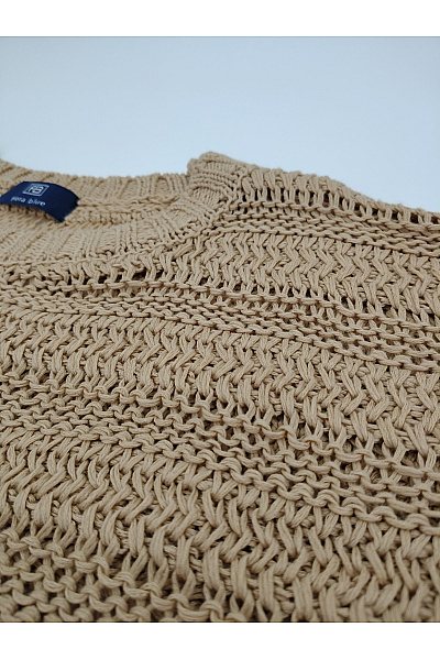 fiora blue Béžová háčkovaná pletená halenka s krátkým rukávem oversize Vel. EU 48 | fiora blue | obrázek 3