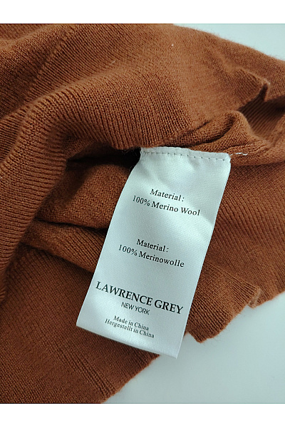LAWRENCE GREY Hnědý vlněný pulovr s výstřihem do V merino Velikost L | LAWRENCE GREY | obrázek 5