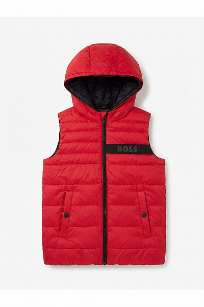Hugo Boss Červená Dětská Prošívaná Vesta S Kapucí Vel. EU 114