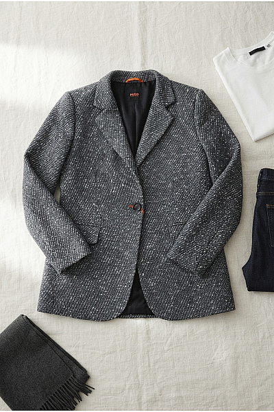 Hugo Boss Bavlněné Modré Vzorované Sako S Jedním Knoflíkem Vel. DE 42