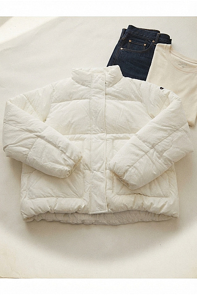 Champion Bílá Prošívaná Puffer Bunda Oversize Velikost US LARGE