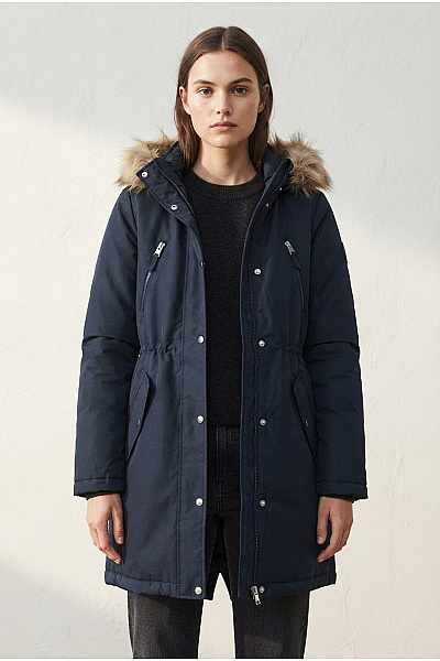 VERO MODA Černá Zimní Dlouhá Parka S Kapucí A Kožíškem Vel. S