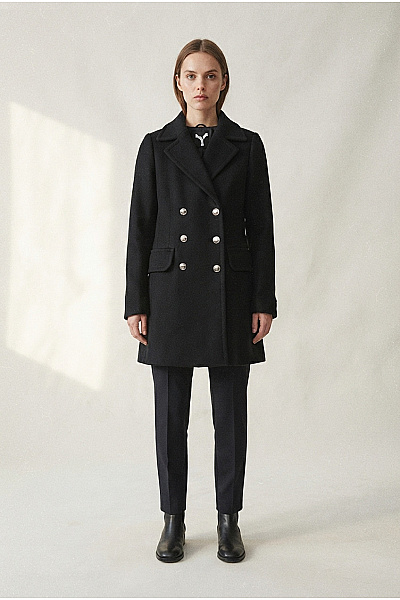 MORGAN Černý Dvouřadý Námořnický Kabát Elegantní Velikost 34