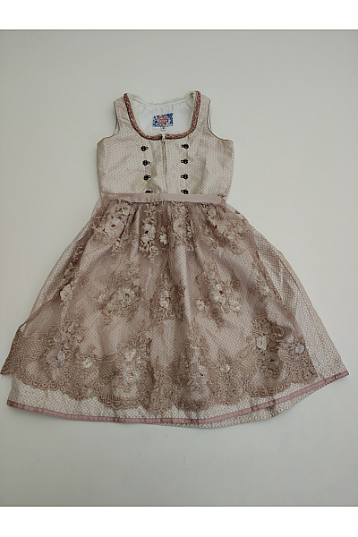 Trachtenhof Dívčí Společenské šaty Dirndl Béžové Krajkové Velikost EU 134/140