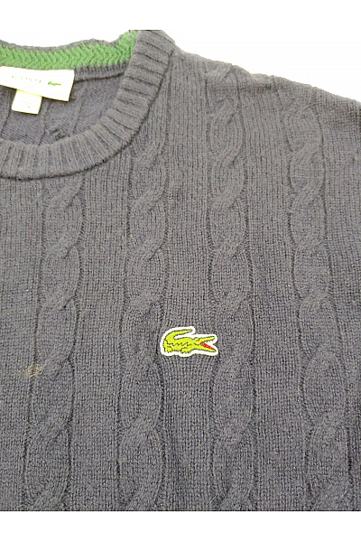 LACOSTE Modrý vlněný pulovr s copánkovým vzorem Vel. M | LACOSTE | obrázek 3