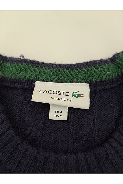 LACOSTE Modrý vlněný pulovr s copánkovým vzorem Vel. M | LACOSTE | obrázek 4