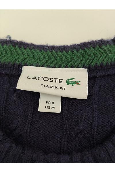 LACOSTE Modrý vlněný pulovr s copánkovým vzorem Vel. M | LACOSTE | obrázek 5