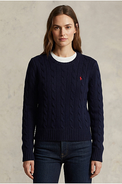 Ralph Lauren Černý Vlněný Pulovr S Copánkovým Vzorem Vel. US XL