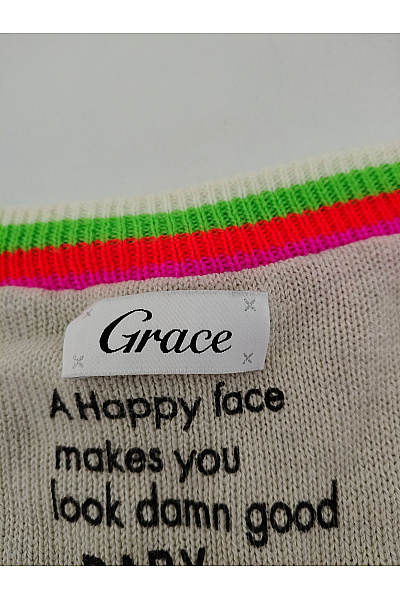 Grace Béžový bavlněný pulovr s výstřihem do V a vzorem Vel. L | Grace | obrázek 8