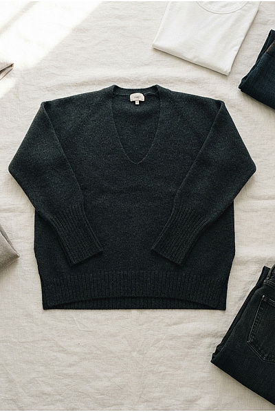 ANGE Černý Pletený Dámský Pulovr S Výstřihem Do V Oversized Vel. S/M