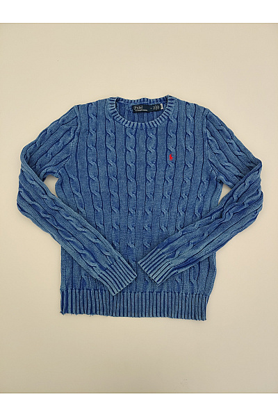 Ralph Lauren Modrý bavlněný copánkový pulovr Vel. M | Ralph Lauren | obrázek 2