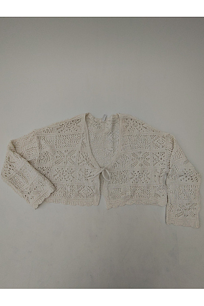 ONLY Béžový Ažurový Crop Kardigan S Dlouhým Rukávem Velikost S