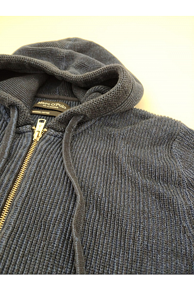 Marc O´Polo Pánský bavlněný pletený žebrovaný svetr na zip s kapucí modrý Vel. M | Marc O´Polo | obrázek 4