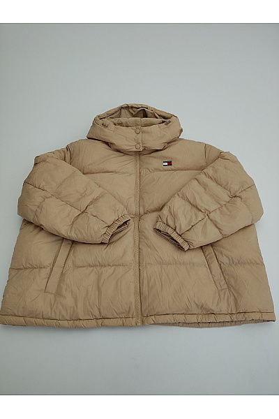 TOMMY HILFIGER Béžová Prošívaná Puffer Bunda S Kapucí Oversize Vel. 6XL