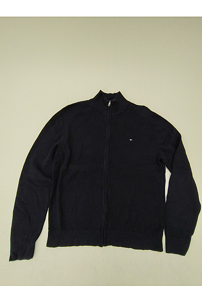 TOMMY HILFIGER Černý Bavlněný Pletený Kardigan Na Zip Se Stojáčkem Vel. XL