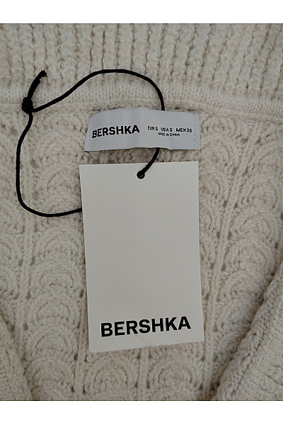 Bershka Béžový pletený kardigan s límcem a copánkovým vzorem Vel. S | Bershka | obrázek 7