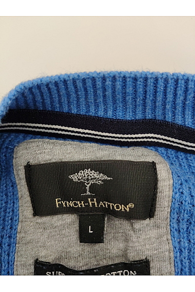 FYNCH-HATTON Pánský modrý pletený pulovr přes hlavu basic Velikost L | FYNCH-HATTON | obrázek 4
