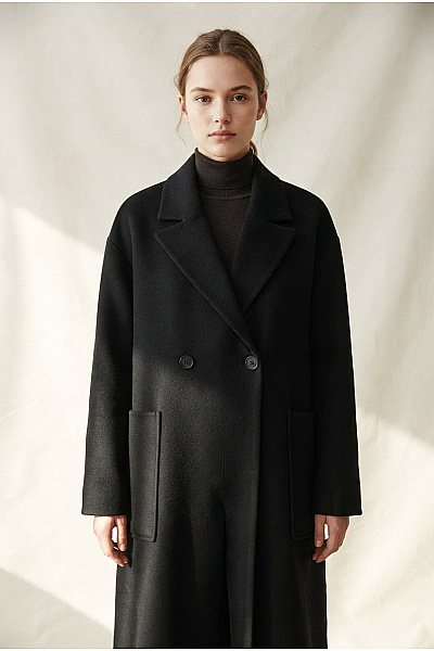 PULL&BEAR Černý Dlouhý Dvouřadý Kabát Oversized Velikost EU XS