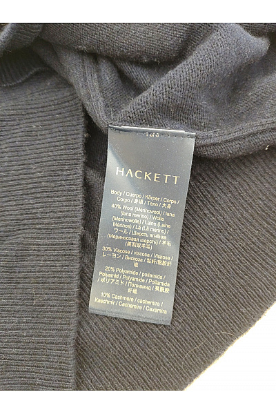 HACKETT Pánský tmavě modrý kašmírový pulovr s výstřihem do V a záplatami na loktech Velikost M | HACKETT | obrázek 5