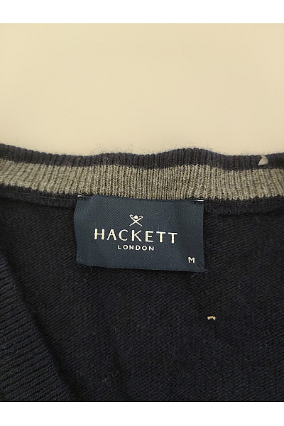 HACKETT Pánský tmavě modrý kašmírový pulovr s výstřihem do V a záplatami na loktech Velikost M | HACKETT | obrázek 6
