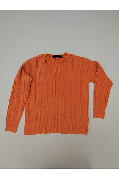 VERO MODA Oranžový žebrovaný pulovr s výstřihem do V Vel. EU XS | VERO MODA | obrázek 2