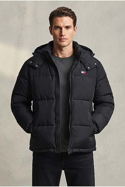 TOMMY HILFIGER Černá Prošívaná Zimní Puffer Bunda S Kapucí Vel. US XL