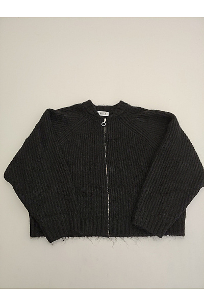 Černý Pletený žebrovaný Kardigan Na Zip Crop Vel. EU 36