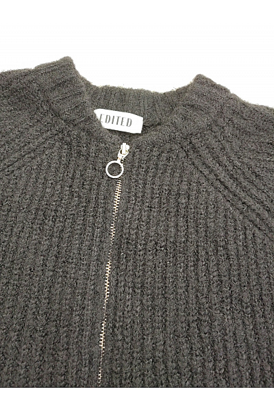 Černý pletený žebrovaný kardigan na zip crop Vel. EU 36 | Unimoda | obrázek 3
