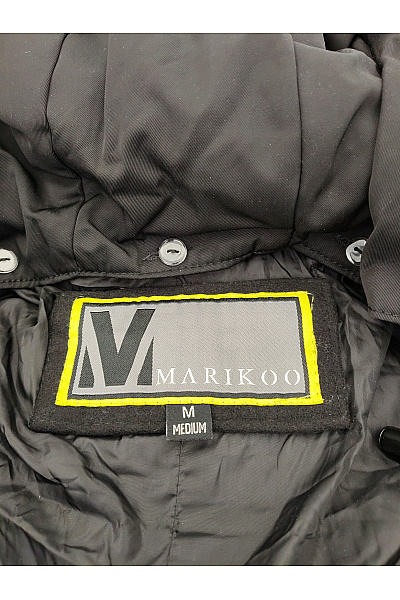 MARIKOO Černý dlouhý kabát s kapucí a páskem z jačí vlny Vel. M | MARIKOO | obrázek 8
