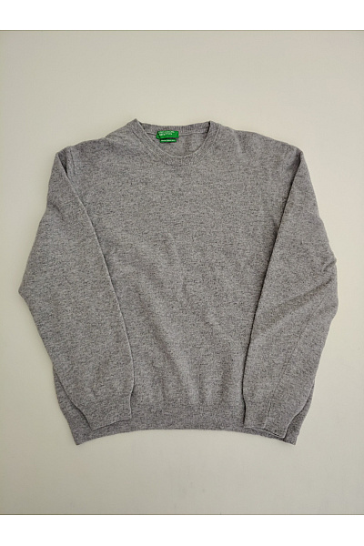 BENETTON Šedý Vlněný Pulovr Basic Vel. XL