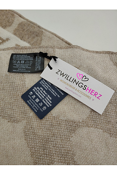 Zwillingsherz Béžový šátek trojúhelník se srdíčky | Zwillingsherz | obrázek 3