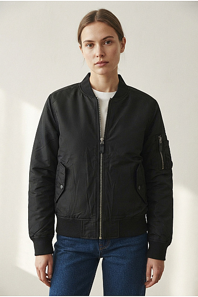 URBAN CLASSICS Černá Dámská Bomber Bunda Se Zipem Vel. M