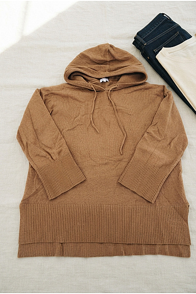 S.OLIVER Hnědý Pletený Dámský Pulovr S Kapucí Oversized Vel. EU 38