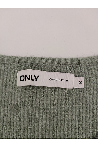 ONLY Dámský khaki pletený pulovr s výstřihem do V a balonovými rukávy Vel. S | ONLY | obrázek 6