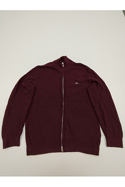 GANT Bavlněný Pletený Kardigan Na Zip Vínový Vel. L