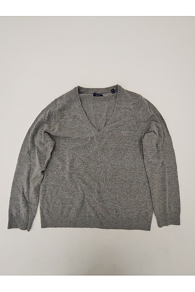 GANT Šedý vlněný pulovr s výstřihem do V basic Velikost XL | GANT | obrázek 2