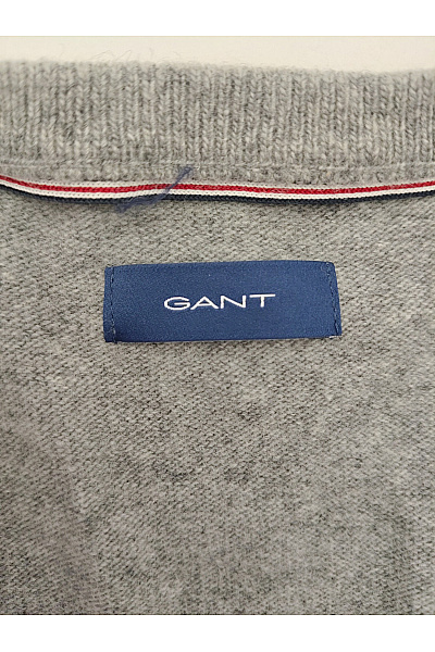GANT Šedý vlněný pulovr s výstřihem do V basic Velikost XL | GANT | obrázek 8